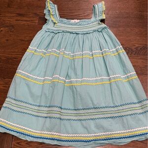 Mini Boden Girls Smocked Dress with Rickrack Trim and Pockets– Size 11–12Y